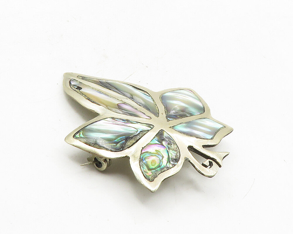 MEXICO 925 Sterling Silver  Vintage Abalone Single Leaf Brooch Pin  BP3971
