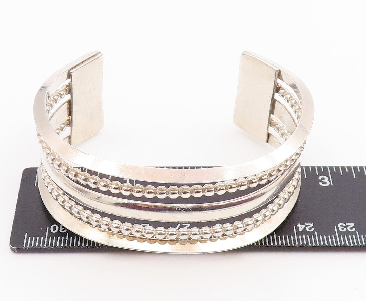 925 Sterling Silver Vintage Bracelet Modernist Multi Row Beaded Cuff  BT11943