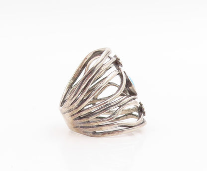 925 Sterling Silver Vintage Ring ISRAEL Fire Opal Floral Wave  Sz 8  RG35642