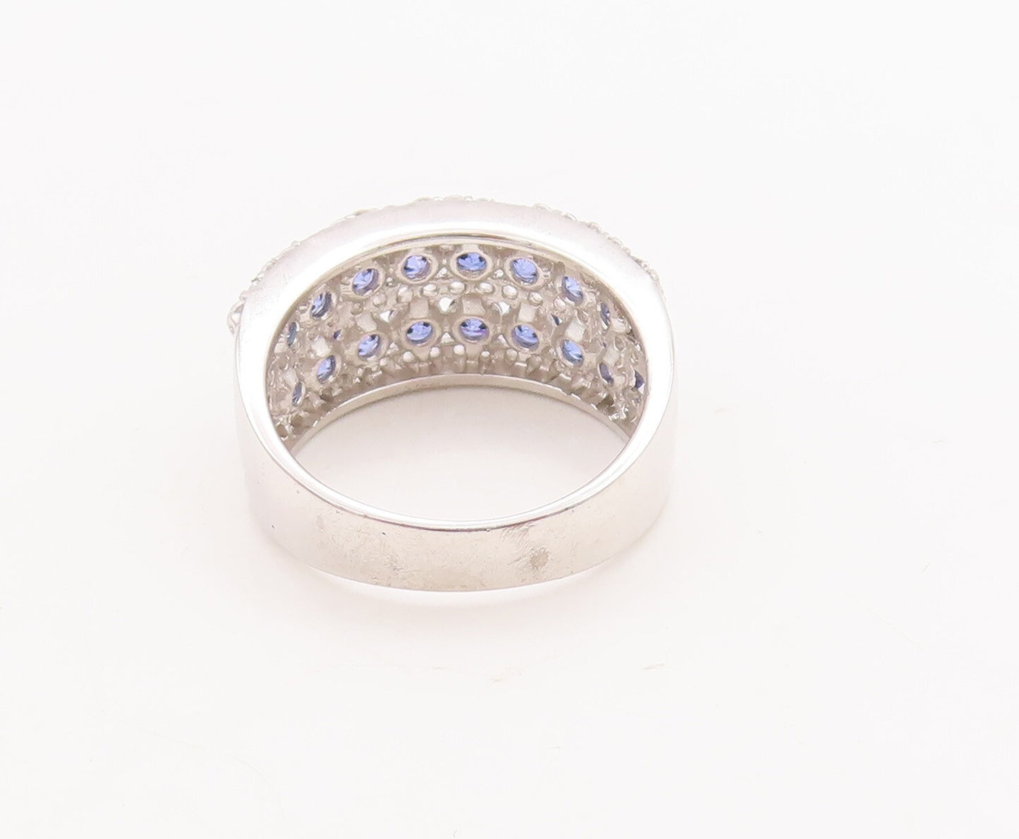 925 Sterling Silver Vintage Ring Round Cut Blue & White CZ Bands  Sz 7  RG29411