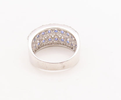 925 Sterling Silver Vintage Ring Round Cut Blue & White CZ Bands  Sz 7  RG29411