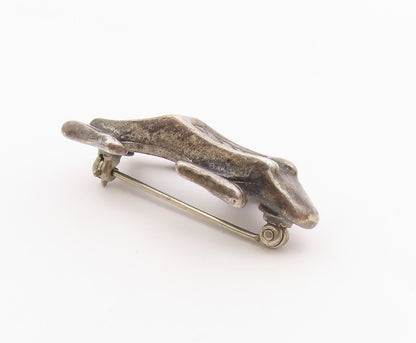 925 Sterling Silver  Vintage Dark Tone Modernist Frog Brooch Pin  BP8201