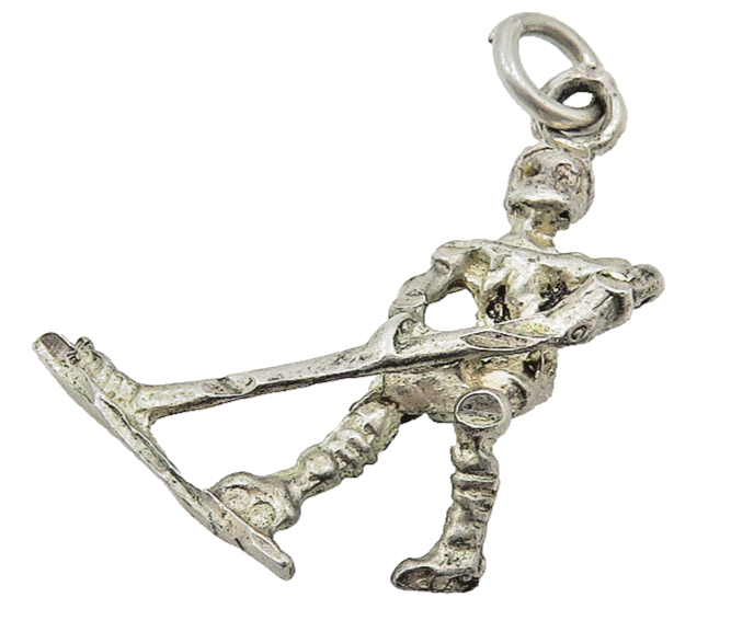 925 Sterling Silver  Vintage Petite Diamond Cut Hockey Player Pendant  PT8539