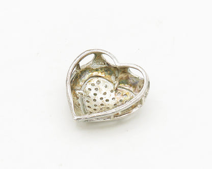 925 Sterling Silver  Vintage Topaz Encrusted Love Heart Dome Pendant  PT13882