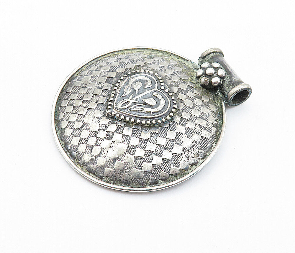 925 Sterling Silver  Vintage Antique Dark Tone Love Heart Slide Pendant PT5958