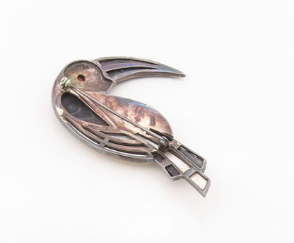 925 Sterling Silver Vintage Brooch Pin Multi Gemstone Inlay Toucan Bird  BP12571
