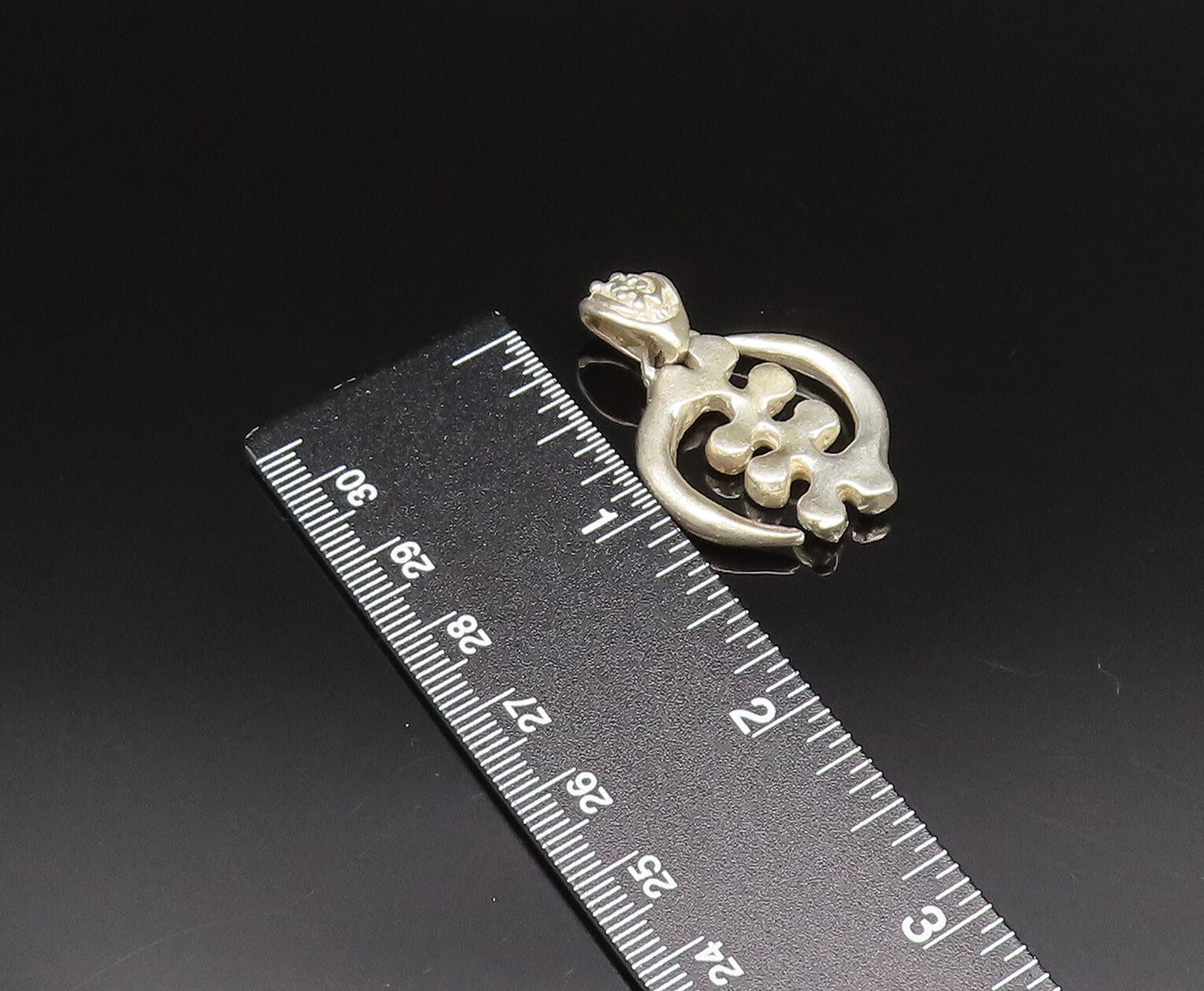 925 Silver  Vintage Carved Modernist Abstract Symbol Motif Pendant  PT21374