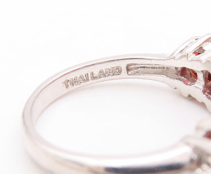 925 Sterling Silver Vintage Ring Round Cut Red Topaz Band  Sz 6  RG32982