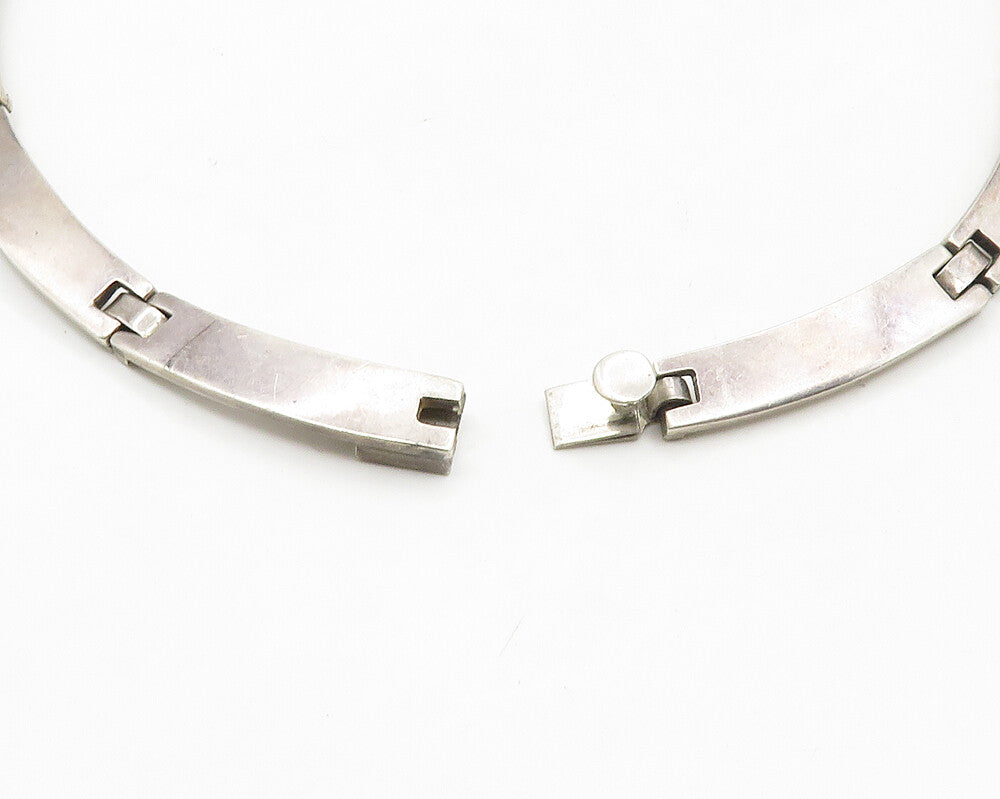DESIGNER 925 Sterling Silver  Vintage Enamel Pattern Collar Necklace  NE3199