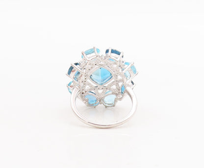 925 Sterling Silver Vintage Ring Two Tone Topaz Beaded Star  Sz 7  RG29266