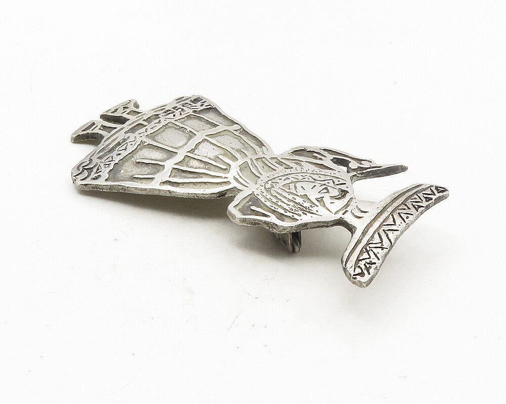 925 Sterling Silver  Vintage Antique Woman In Dress & Hat Brooch Pin  BP3938