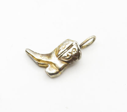 925 Sterling Silver   Vintage Petite Swirl Etched Cowboy Boot Pendant  PT12762
