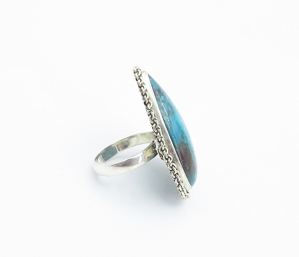 925 Sterling Silver  Cabochon Turquoise Pear Shape Cocktail Ring Sz 6  RG8530