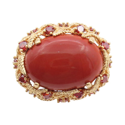 925 Sterling Silver Vintage Ring Gold Plated Carnelian & Garnet  Sz 5  RG32607