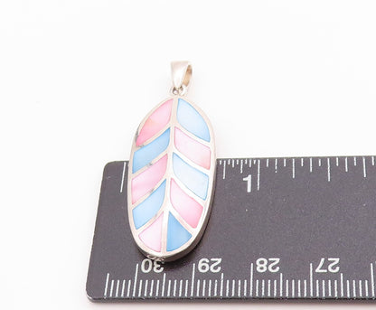 925 Sterling Silver Vintage Pendant Mother OF Pearl Inlay Leaf Design  PT24967