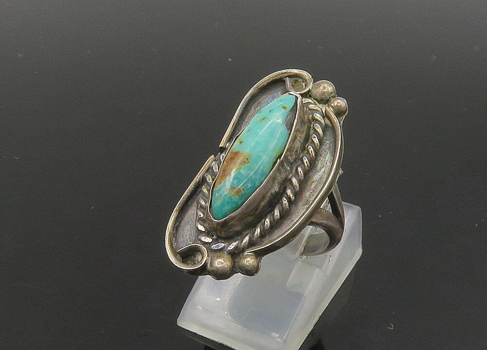 NAVAJO 925 Silver   Vintage Turquoise Petite Cocktail Ring Sz 4.5  RG23031