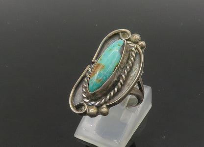 NAVAJO 925 Silver   Vintage Turquoise Petite Cocktail Ring Sz 4.5  RG23031