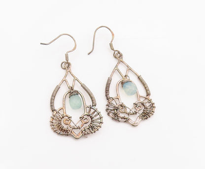 925 Sterling Silver Vintage Earrings Faceted Quartz Wire Wrapped Dangle  EG13856