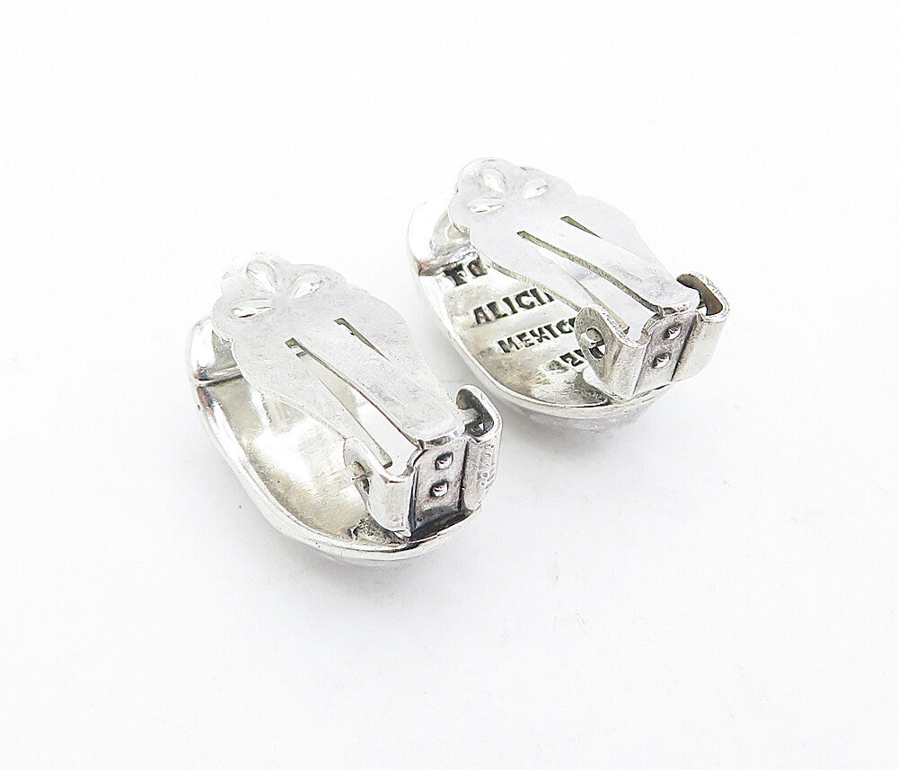 MEXICO 925 Sterling Silver  Vintage Fluted Dome Non Pierce Earrings  EG2621