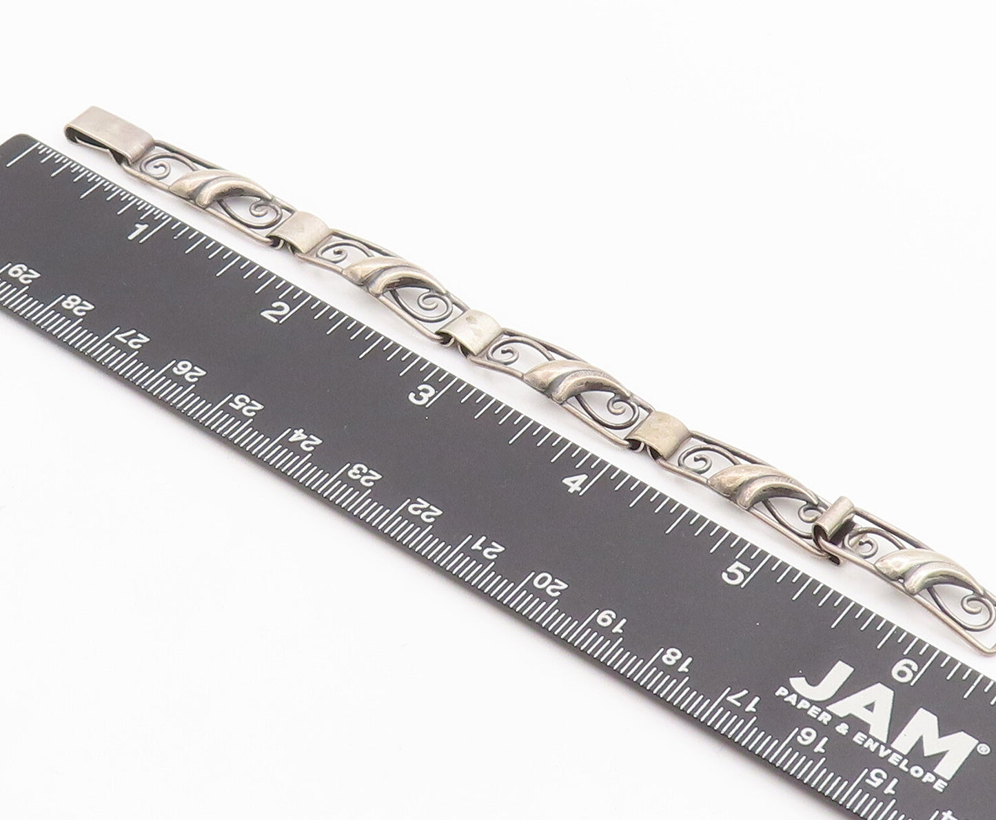 925 Sterling Silver Vintage Bracelet DENMARK Solid Swirly Carved Framed  BT10292