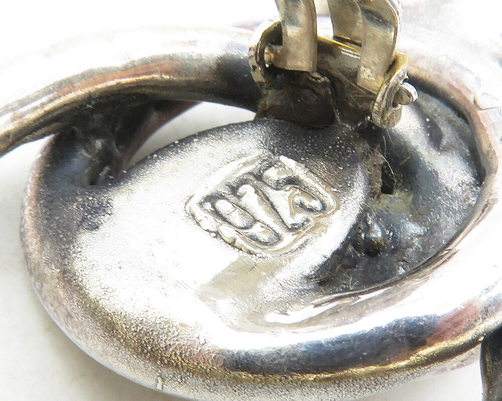 925 Sterling Silver  Vintage Shiny Modernist Non Pierce Earrings  EG4636