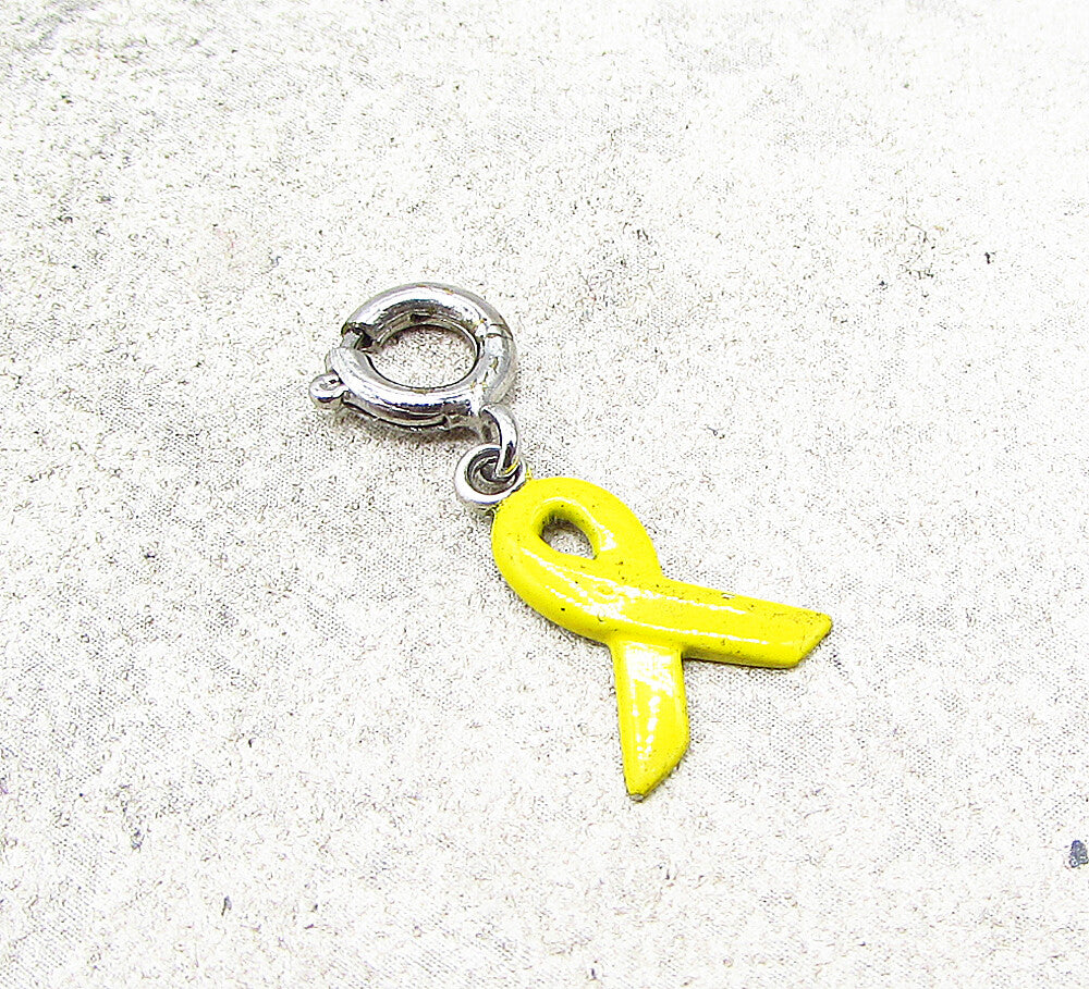 925 Sterling Silver  Vintage Yellow Enamel Ribbon Charm Pendant  PT1752