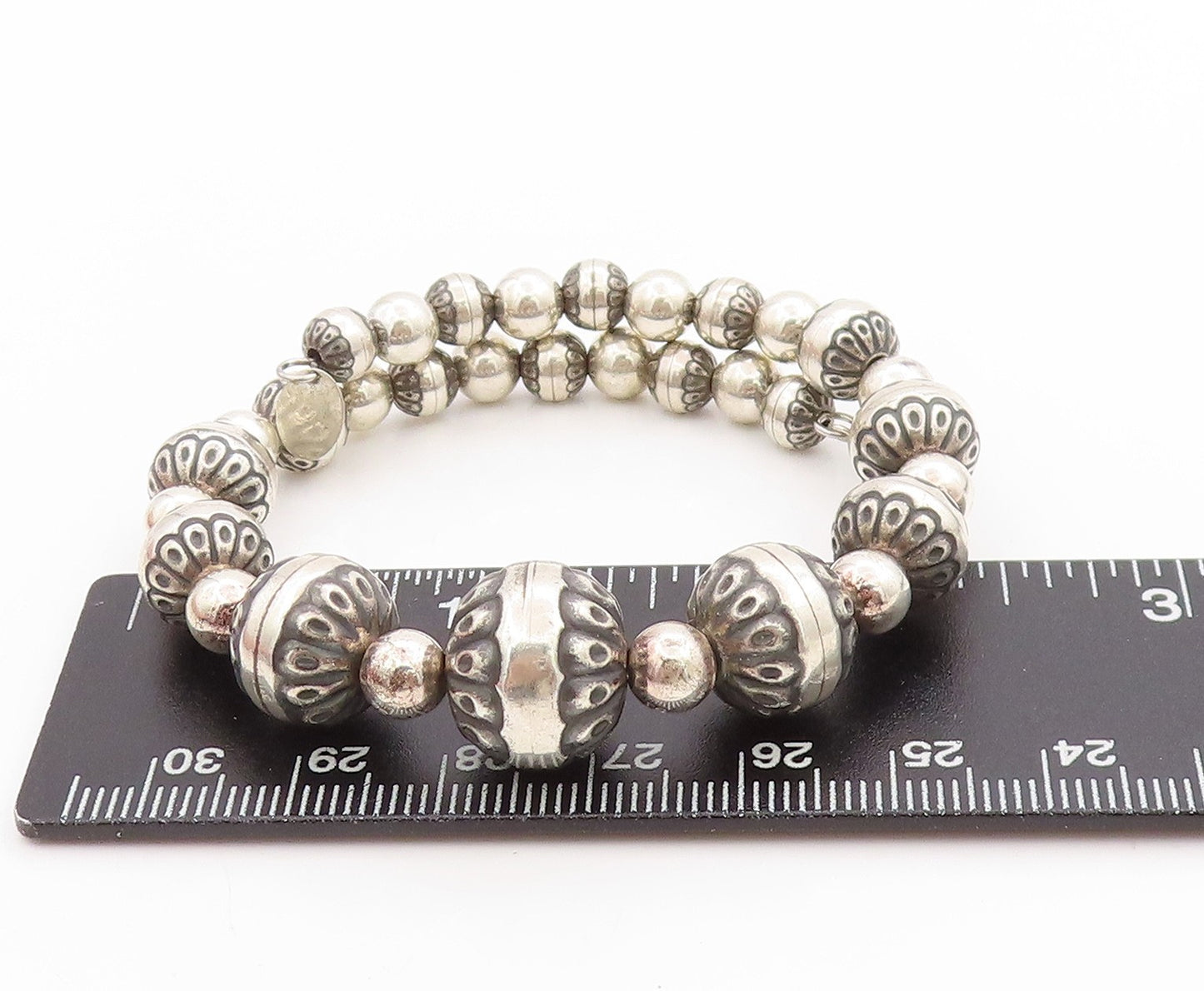 925 Sterling Silver Vintage Bracelet CAROLYN POLLACK Floral Coil Wrap  BT11368