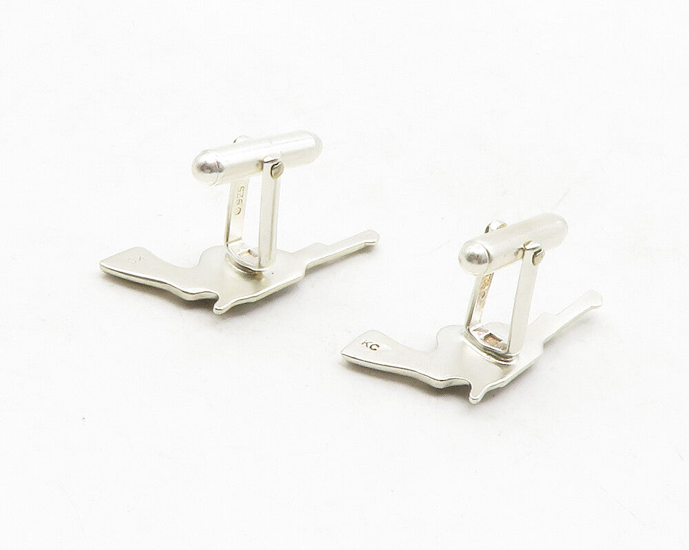 925 Sterling Silver  Vintage Shiny Pistol Gun Motif Cufflinks  TR1929