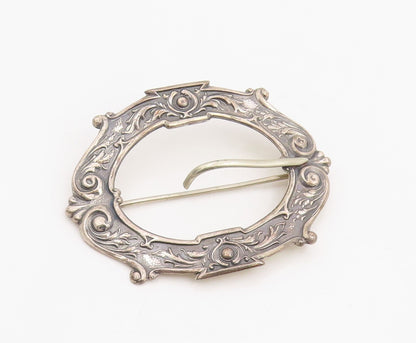 925 Sterling Silver Vintage Brooch Pin Carved Victorian Floral Design  BP12331