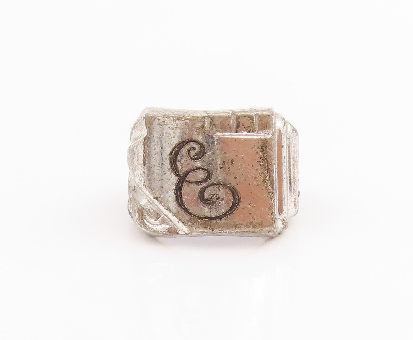 925 Sterling Silver Vintage Ring ESPO Calligraphed Letter E Band Sz 7 RG33766