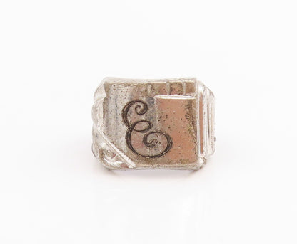 925 Sterling Silver Vintage Ring ESPO Calligraphed Letter E Band Sz 7 RG33766