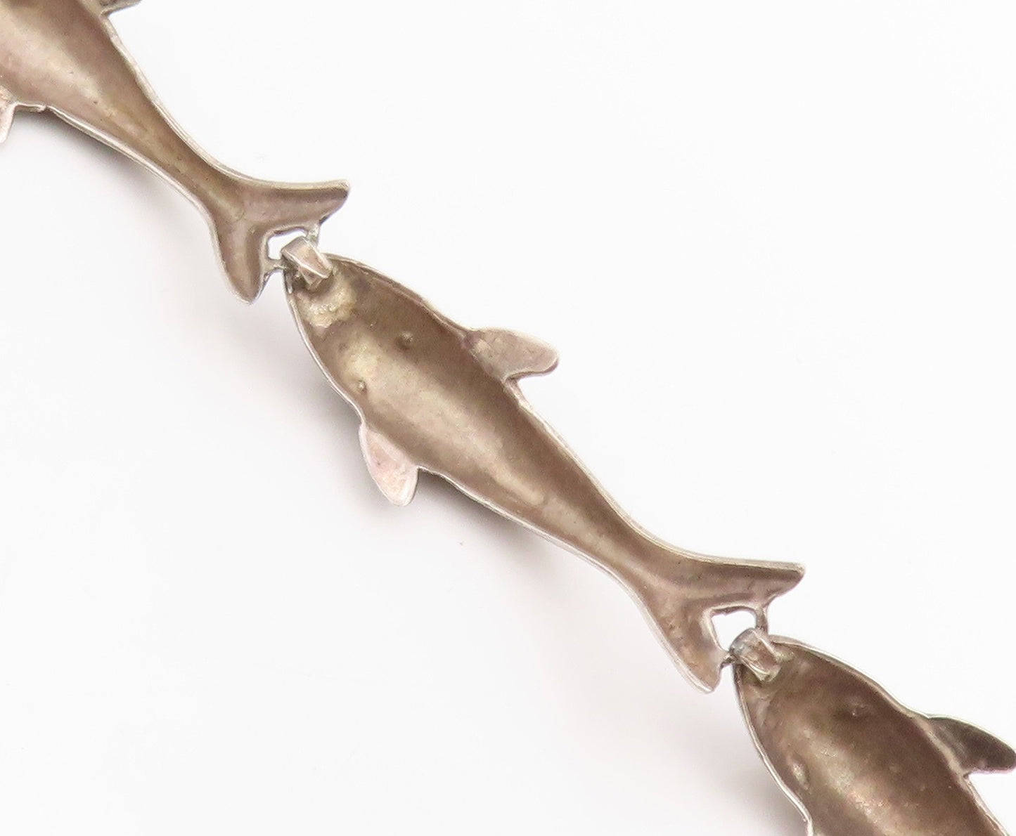 925 Sterling Silver Vintage Bracelet Linked Leaping Baby Dolphins Chain  BT11422