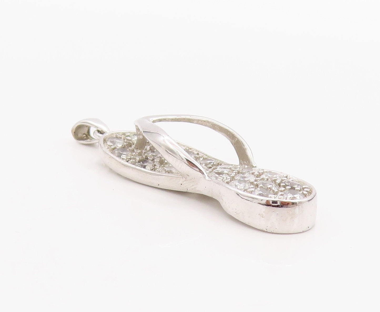 925 Sterling Silver Vintage Pendant Crystal CZ Embellished Flip Flop  PT24916
