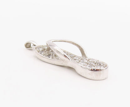 925 Sterling Silver Vintage Pendant Crystal CZ Embellished Flip Flop  PT24916