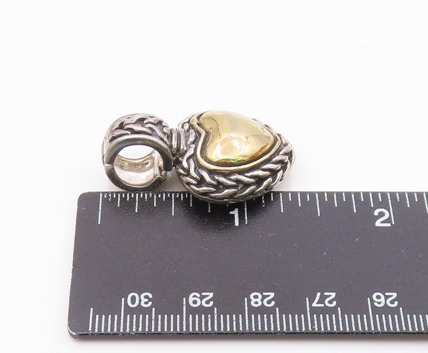 925 Sterling Silver  Vintage Shiny Two Tone Love Heart Cutout Pendant  PT16995