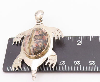 925 Sterling Silver Vintage Brooch MEXICO Oval Gemstone Turtle Cutout  BP11655