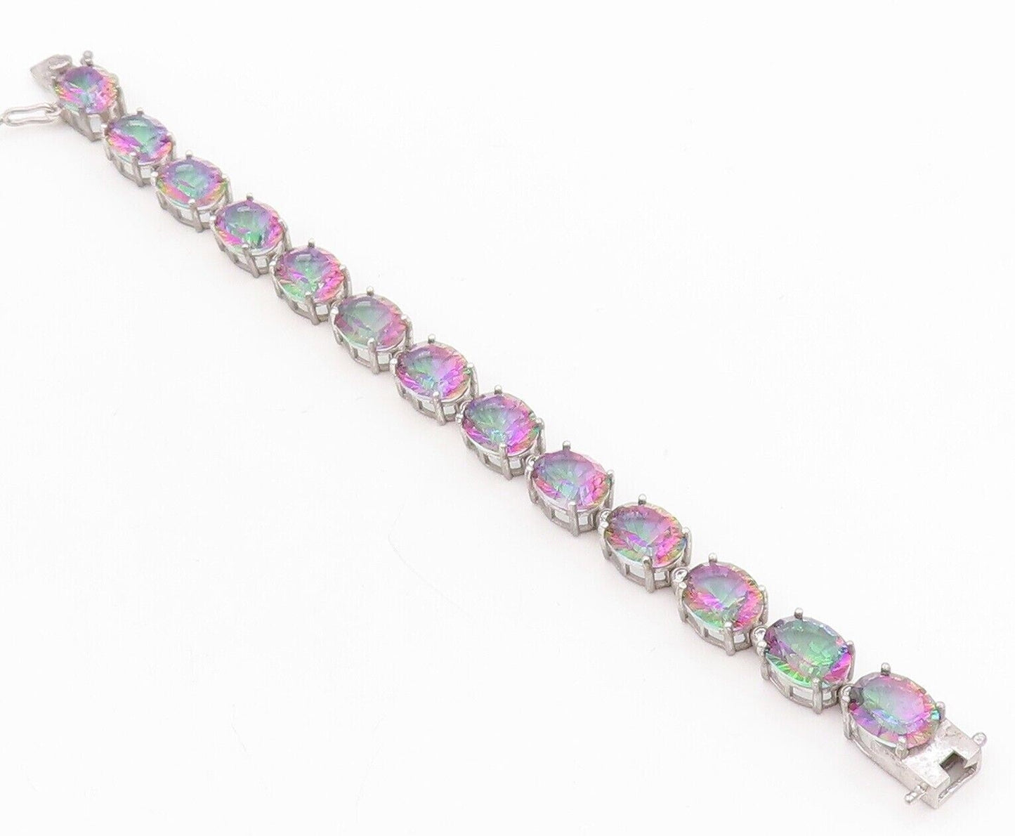 925 Sterling Silver Vintage Bracelet Round Cut Linked Mystic Topaz  BT10743
