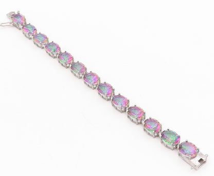 925 Sterling Silver Vintage Bracelet Round Cut Linked Mystic Topaz  BT10743