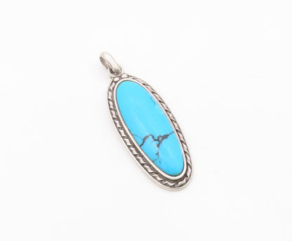 925 Sterling Silver  Vintage Cabochon Cut Turquoise Oblong Pendant  PT14052