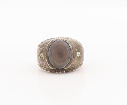 925 Sterling Silver Vintage Ring CLARK COOMBS Antique Carved CZ  Sz 8  RG29090