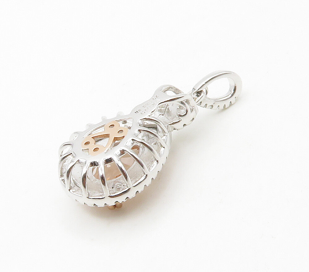 925 Sterling Silver  Sparkling Tear Drop Topaz Two Tone Pendant  PT13135