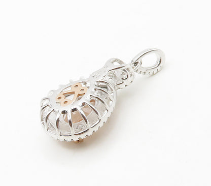 925 Sterling Silver  Sparkling Tear Drop Topaz Two Tone Pendant  PT13135