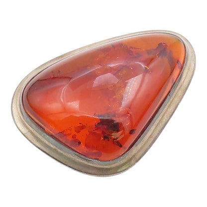 925 Sterling Silver  Vintage Cabochon Cut Amber Smooth Brooch Pin  BP9038