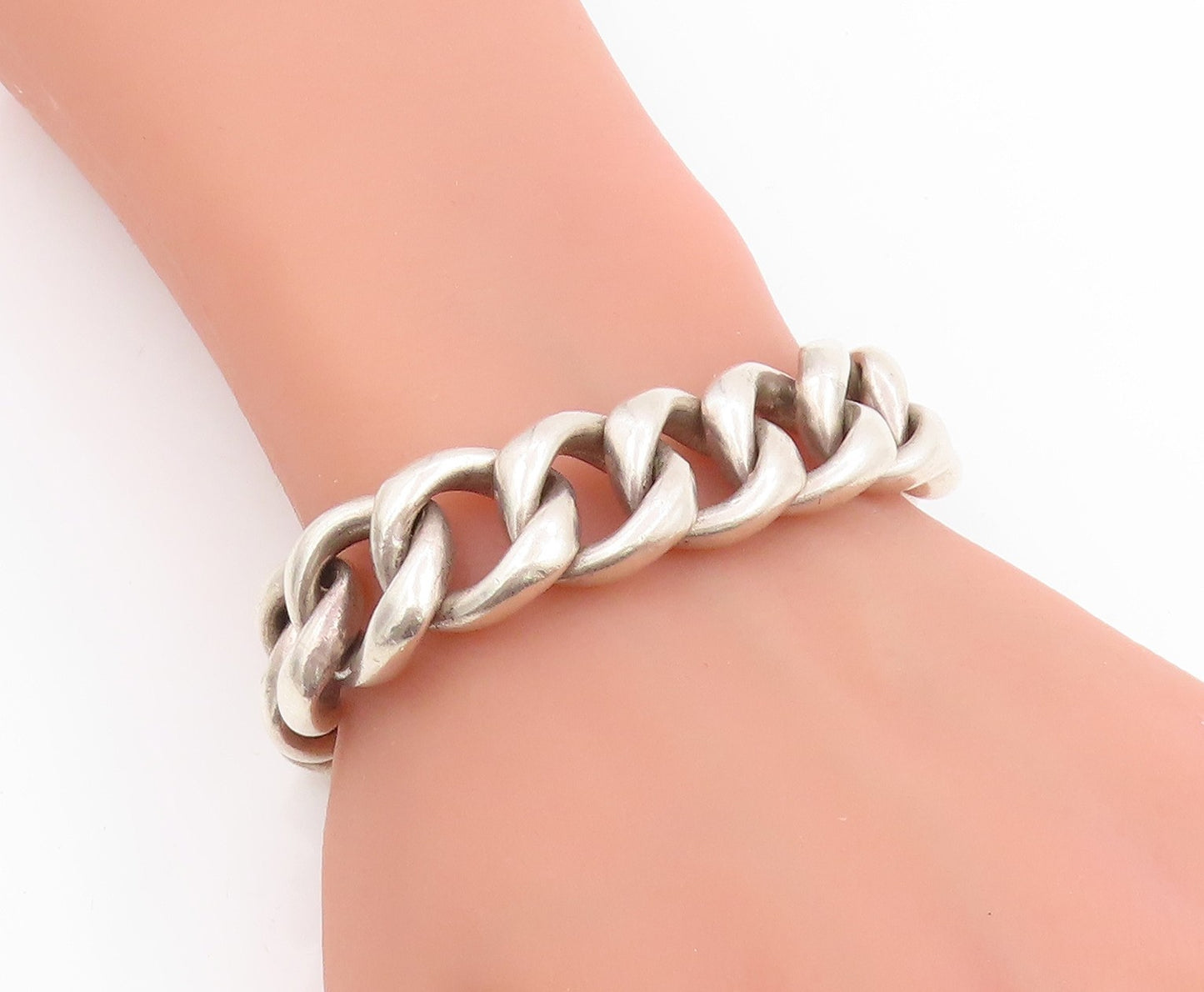 925 Sterling Silver Vintage Bracelet POLAND Chunky Curb Link Solid Chain BT11441