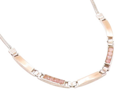 14k Gold 925 Sterling Silver Vintage Necklace Rectangular Pink Gemstone  NE4554