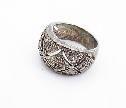 925 Sterling Silver  Vintage Pink & White Topaz Oxidized Band Ring Sz 7 RG5775