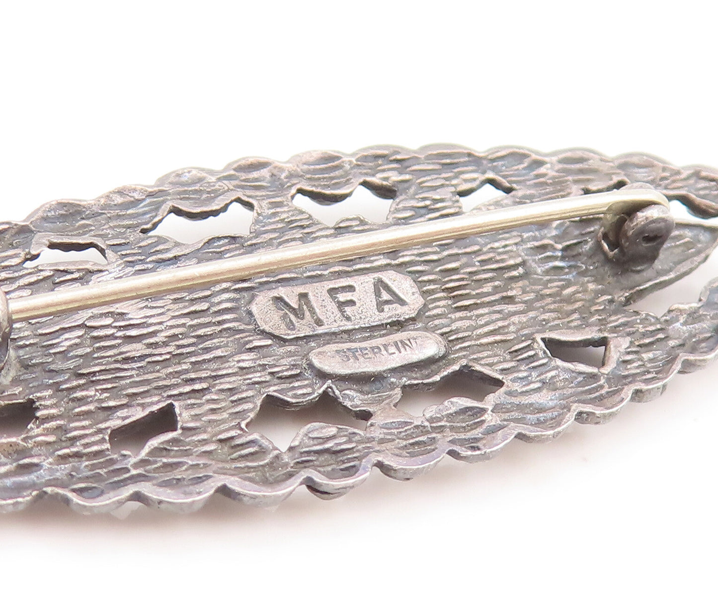925 Sterling Silver Vintage Brooch Pin MFA Oval Leafy Flower Carved  BP11063