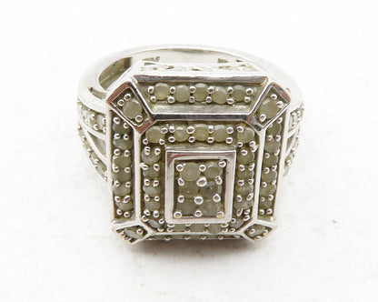 925 Sterling Silver  Genuine Diamonds Square Shiny Cocktail Ring Sz 6  RG12501