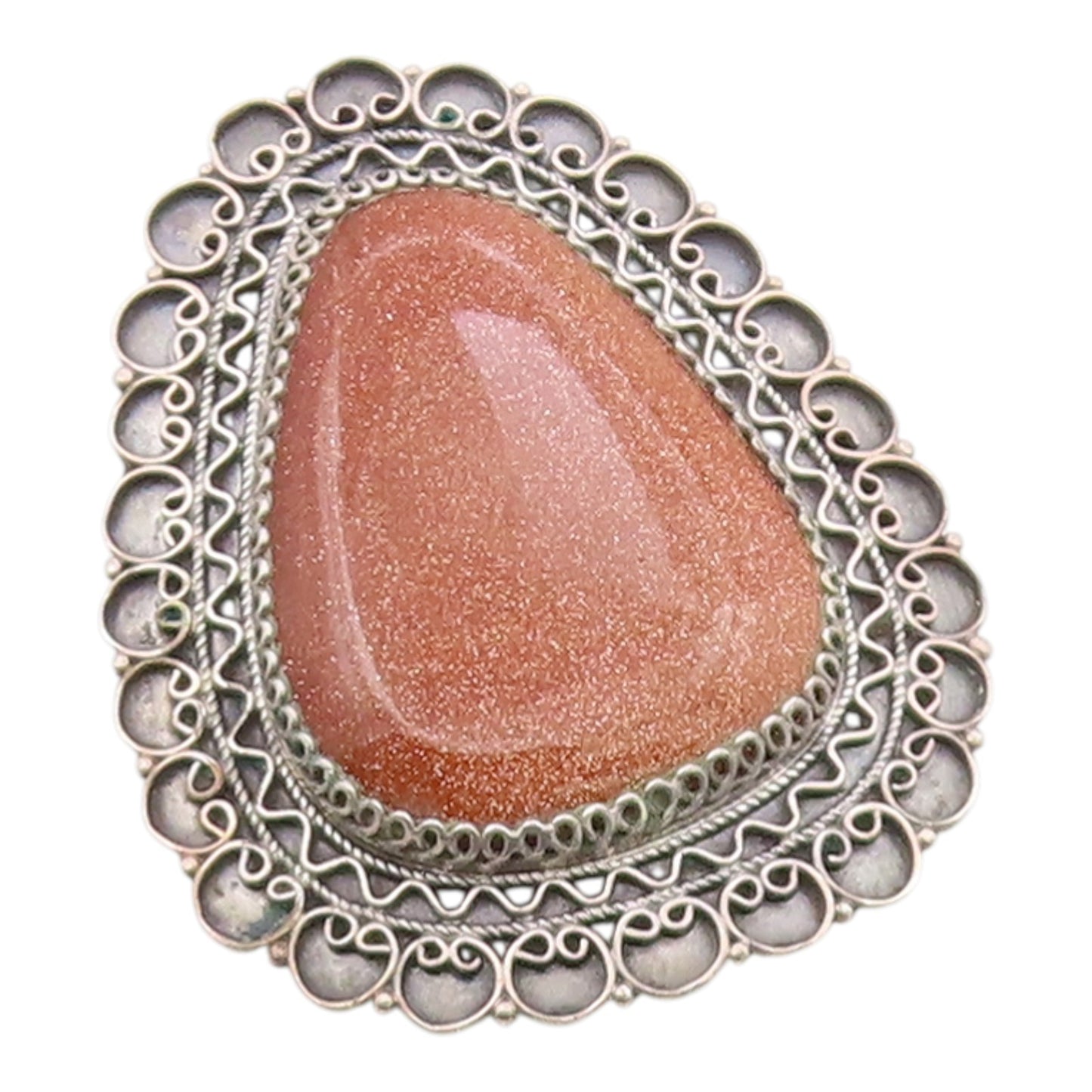 925 Sterling Silver Vintage Brooch ISRAEL Classic Goldstone Teardrop Pin BP12580