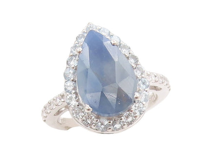925 Sterling Silver Vintage Ring Drop Cut Blue Halo White Topaz  Sz 7  RG30652